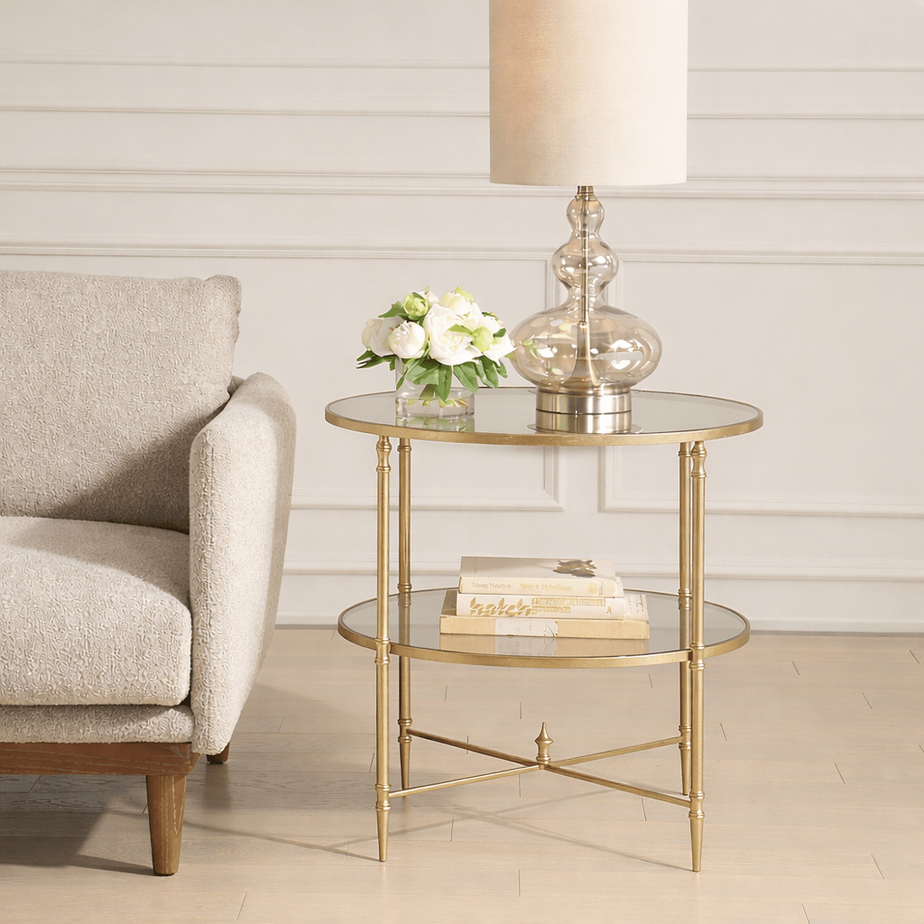 Henzler 68 W x 66 H x 68 D Champagne Round End Table with Mirror Top Accent & End Tables| Uttermost