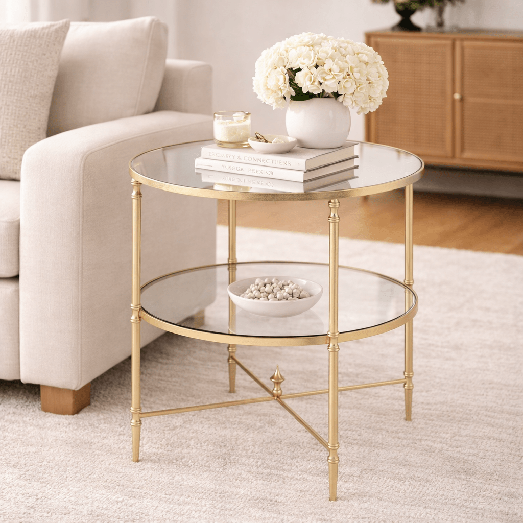 Henzler 68 W x 66 H x 68 D Champagne Round End Table with Mirror Top Accent & End Tables| Uttermost