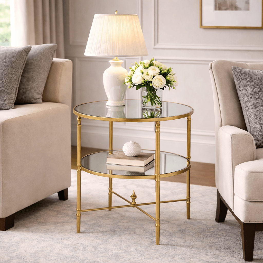 Henzler 68 W x 66 H x 68 D Gold Round End Table with Beveled Top Accent & End Tables| Uttermost
