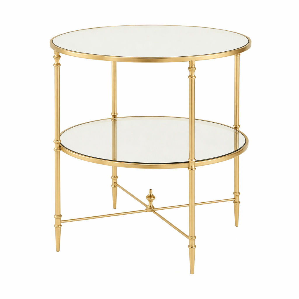 Henzler 68 W x 66 H x 68 D Gold Round End Table with Glass Top Accent & End Tables| Uttermost