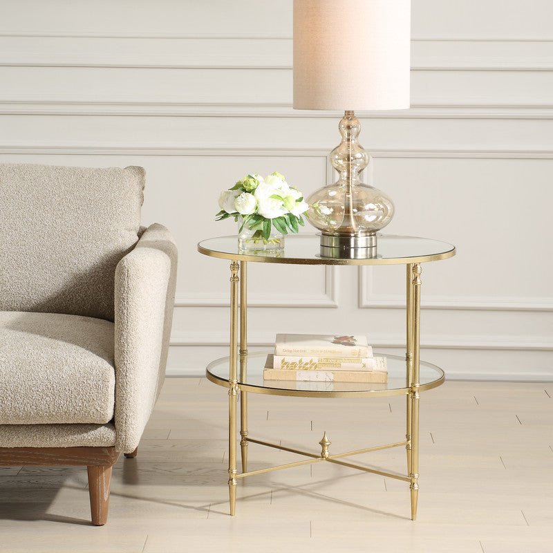 Henzler 68 W x 66 H x 68 D Gold Round End Table with Mirror Top Accent & End Tables| Uttermost