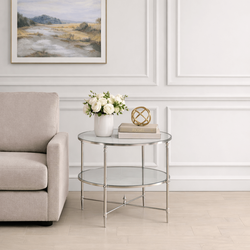 Henzler 68 W x 66 H x 68 D Silver Round End Table with Beveled Top Accent & End Tables| Uttermost