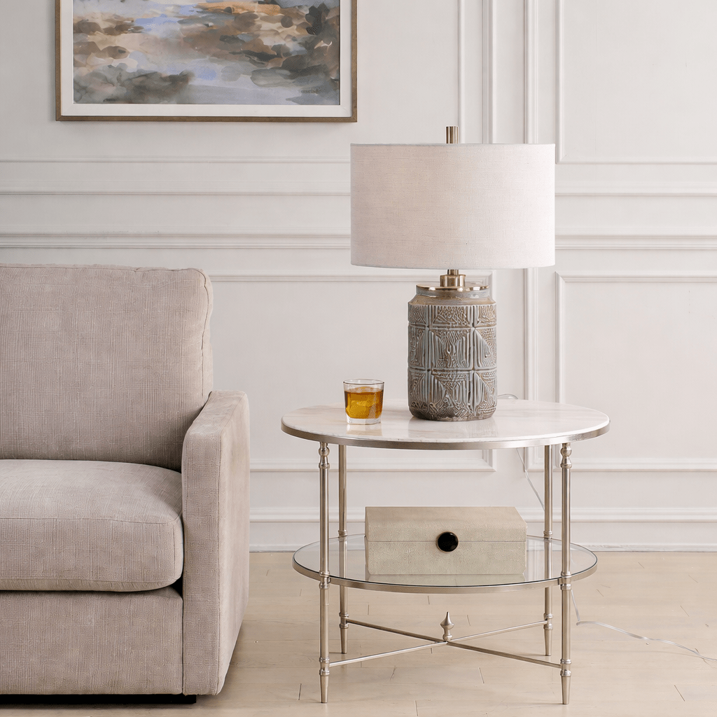 Henzler 68 W x 66 H x 68 D Silver Round End Table with Marble Top Accent & End Tables| Uttermost