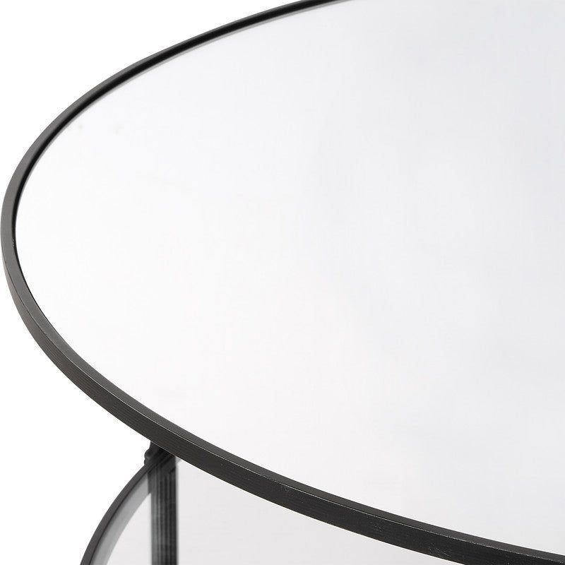 Henzler 91 W x 48 H x 91 D Black Round Coffee Table with Mirror Top Coffee Tables| Uttermost
