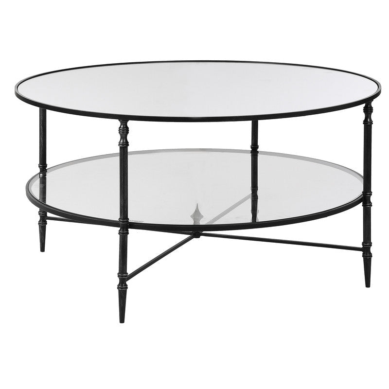 Henzler 91 W x 48 H x 91 D Black Round Coffee Table with Mirror Top Coffee Tables| Uttermost
