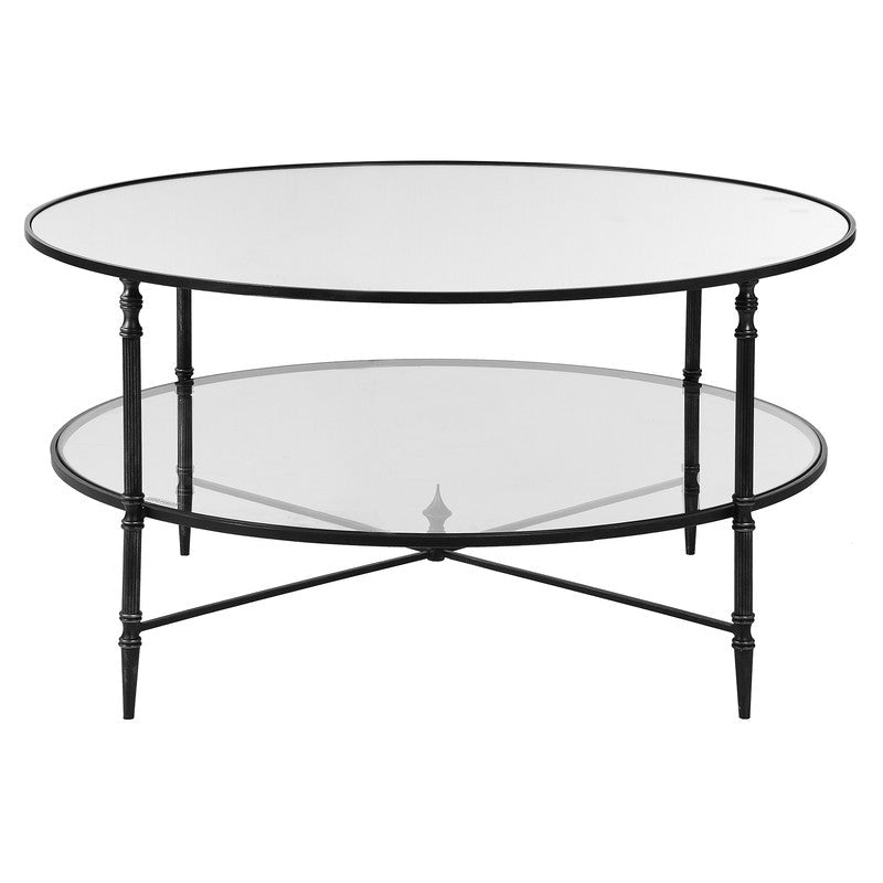 Henzler 91 W x 48 H x 91 D Black Round Coffee Table with Mirror Top Coffee Tables| Uttermost