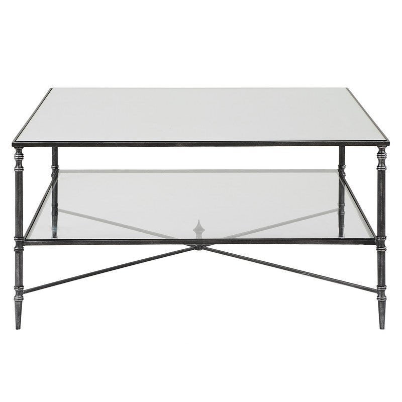 Henzler 91 W x 48 H x 91 D Black Square Coffee Table with Mirror Top Coffee Tables| Uttermost