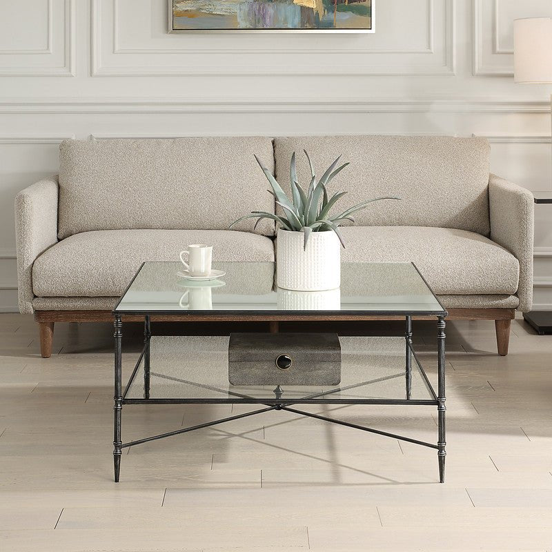 Henzler 91 W x 48 H x 91 D Black Square Coffee Table with Mirror Top Coffee Tables| Uttermost