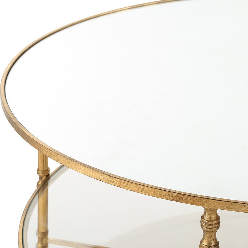 Henzler 91 W x 48 H x 91 D Gold Round Coffee Table with Mirror Top Coffee Tables| Uttermost
