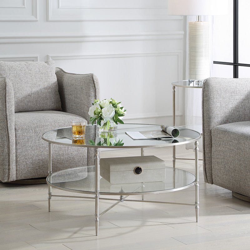 Henzler 91 W x 48 H x 91 D Silver Round Coffee Table with Mirror Top Coffee Tables| Uttermost