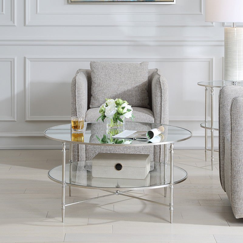 Henzler 91 W x 48 H x 91 D Silver Round Coffee Table with Mirror Top Coffee Tables| Uttermost