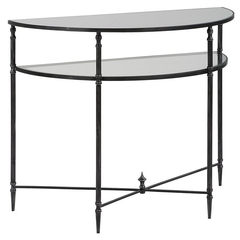 Henzler 91 W x 76 H x 45 D Black Demilune Console Table with Mirror Top Consoles & Sideboards| Uttermost
