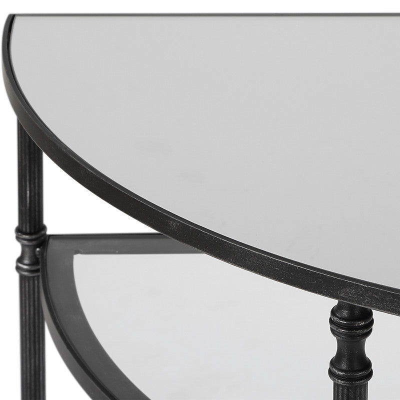 Henzler 91 W x 76 H x 45 D Black Demilune Console Table with Mirror Top Consoles & Sideboards| Uttermost