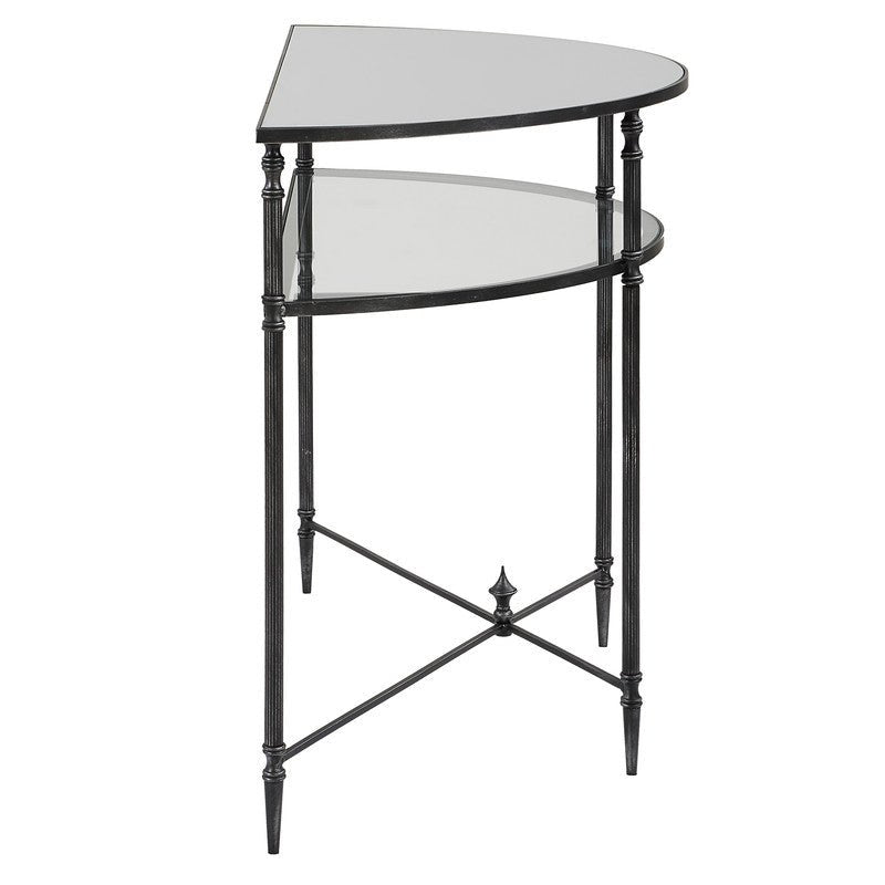 Henzler 91 W x 76 H x 45 D Black Demilune Console Table with Mirror Top Consoles & Sideboards| Uttermost