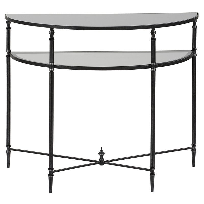 Henzler 91 W x 76 H x 45 D Black Demilune Console Table with Mirror Top Consoles & Sideboards| Uttermost