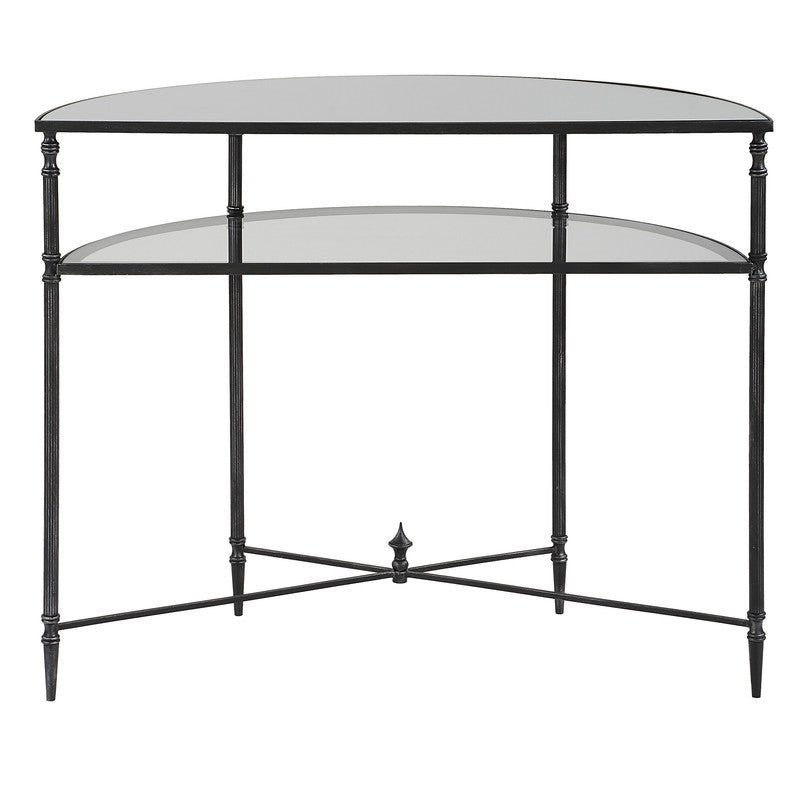 Henzler 91 W x 76 H x 45 D Black Demilune Console Table with Mirror Top Consoles & Sideboards| Uttermost