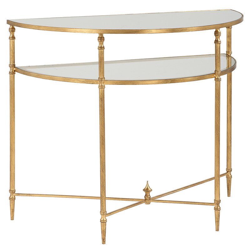 Henzler 91 W x 76 H x 45 D Gold Demilune Console Table with Mirror Top Consoles & Sideboards| Uttermost