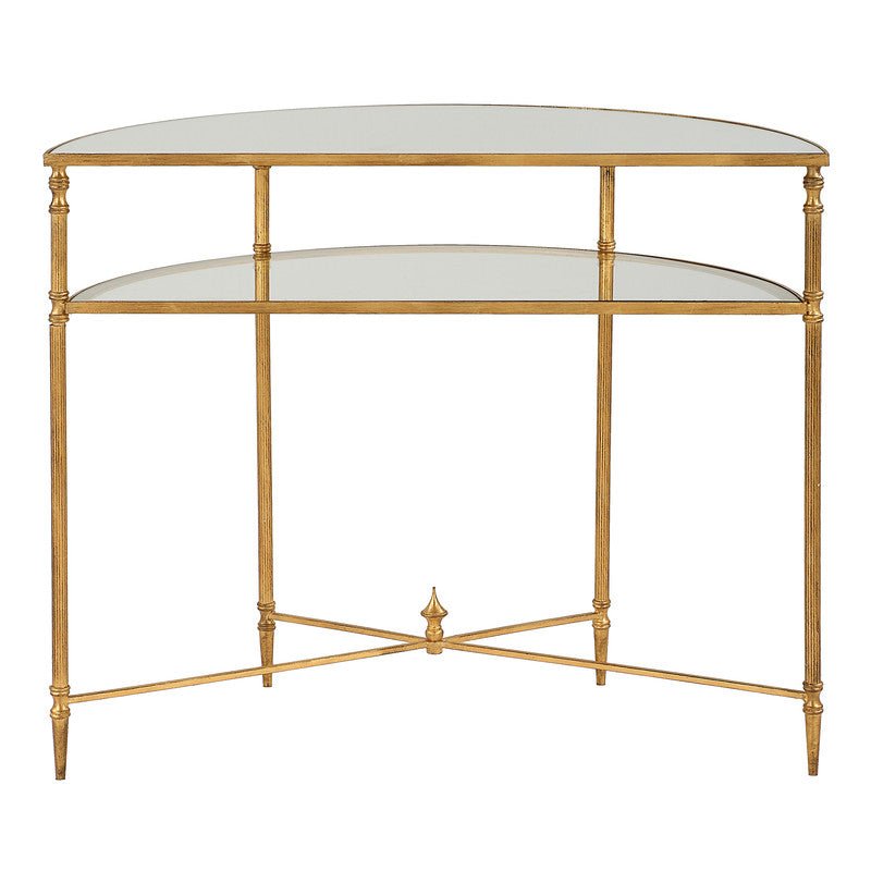 Henzler 91 W x 76 H x 45 D Gold Demilune Console Table with Mirror Top Consoles & Sideboards| Uttermost