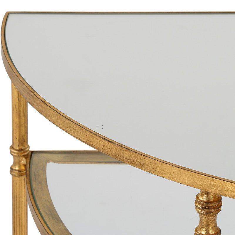 Henzler 91 W x 76 H x 45 D Gold Demilune Console Table with Mirror Top Consoles & Sideboards| Uttermost