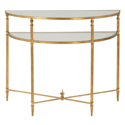 Henzler 91 W x 76 H x 45 D Gold Demilune Console Table with Mirror Top - Al Rugaib Furniture
