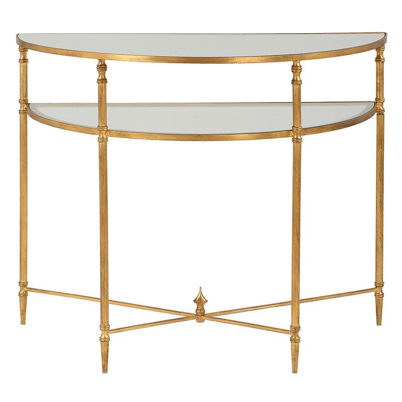 Henzler 91 W x 76 H x 45 D Gold Demilune Console Table with Mirror Top - Al Rugaib Furniture
