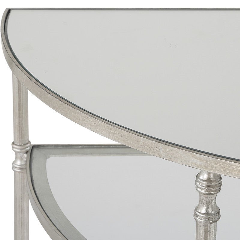 Henzler 91 W x 76 H x 45 D Silver Demilune Console Table with Mirror Top Consoles & Sideboards| Uttermost
