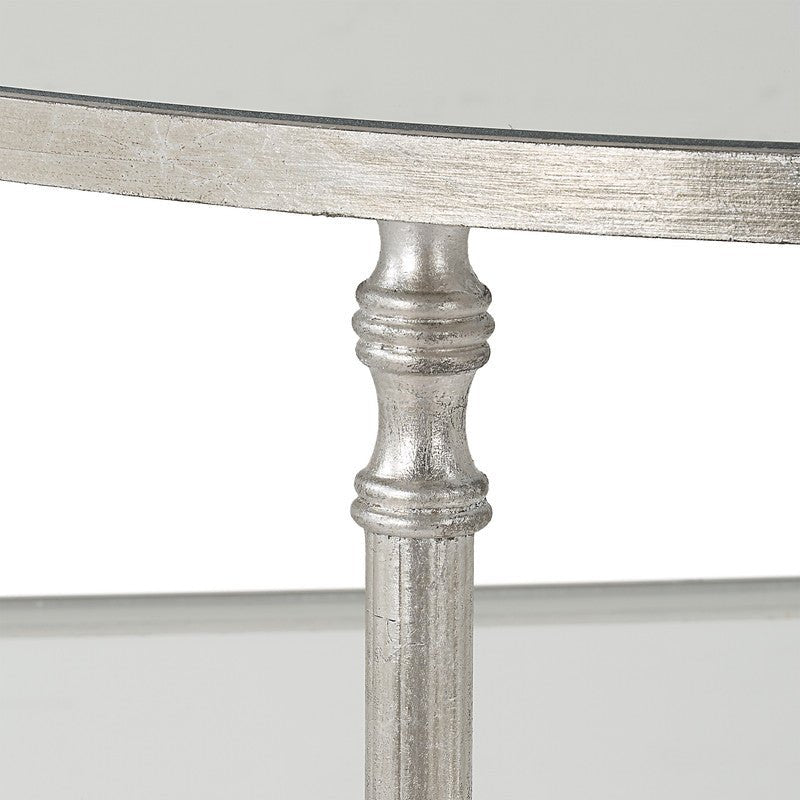 Henzler 91 W x 76 H x 45 D Silver Demilune Console Table with Mirror Top Consoles & Sideboards| Uttermost