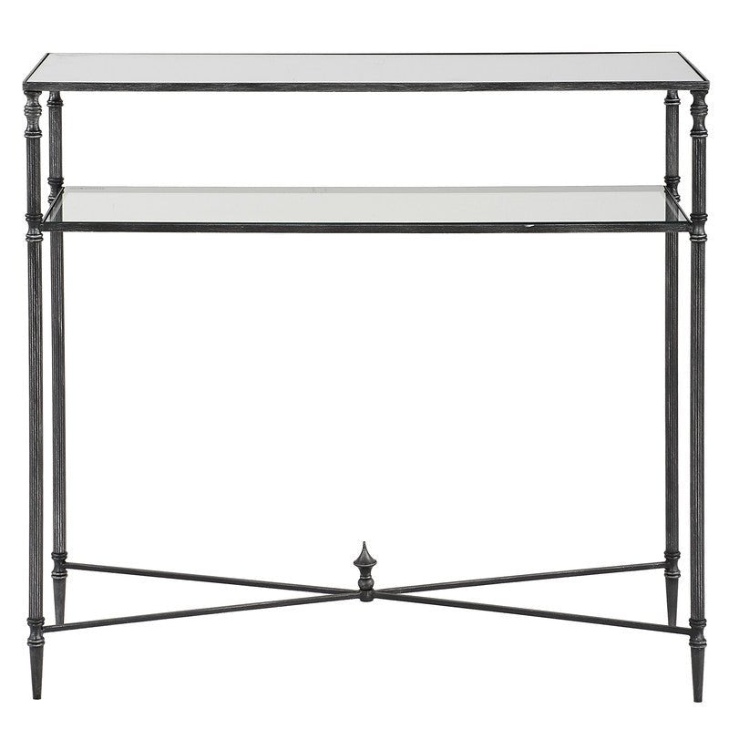 Henzler 91 W x 83 H x 35 D Black Rectangle Console Table with Mirror Top Consoles & Sideboards| Uttermost