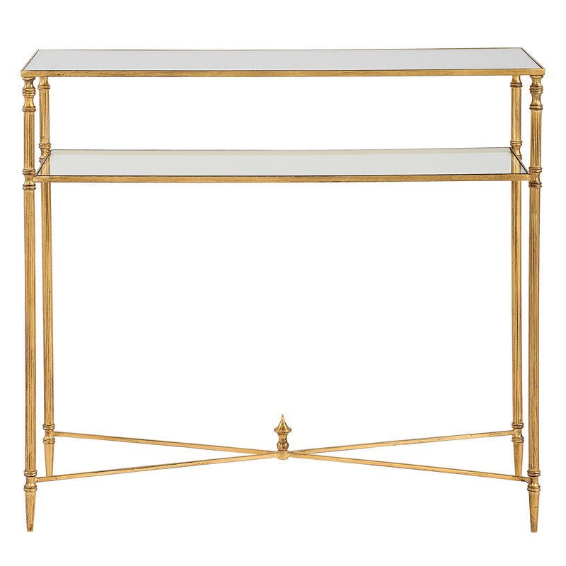 Henzler 91 W x 83 H x 35 D Gold Rectangle Console Table with Mirror Top Consoles & Sideboards| Uttermost
