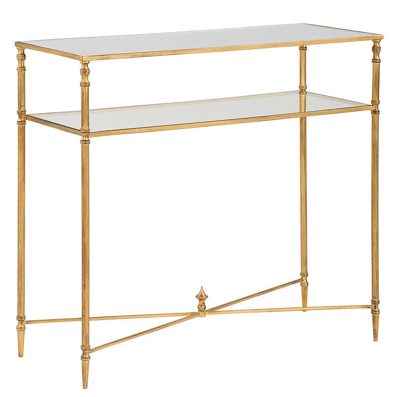 Henzler 91 W x 83 H x 35 D Gold Rectangle Console Table with Mirror Top Consoles & Sideboards| Uttermost