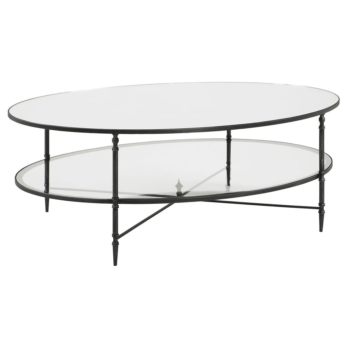 Henzler 93 W x 48 H x 134 D Black Oval Coffee Table with Mirror Top Coffee Tables| Uttermost