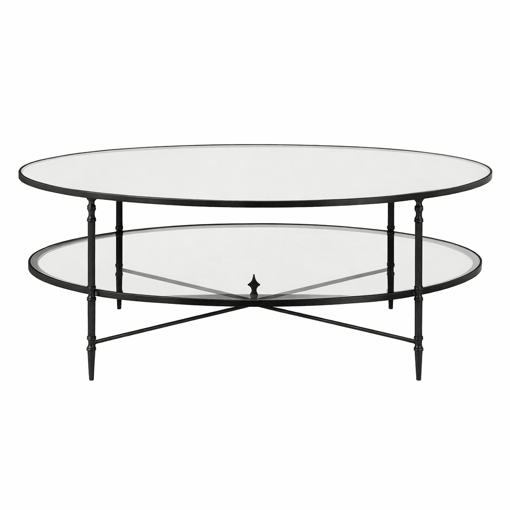 Henzler 93 W x 48 H x 134 D Black Oval Coffee Table with Mirror Top Coffee Tables| Uttermost