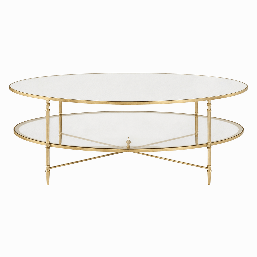 Henzler 93 W x 48 H x 134 D Champagne Oval Coffee Table with Mirror Top Coffee Tables| Uttermost