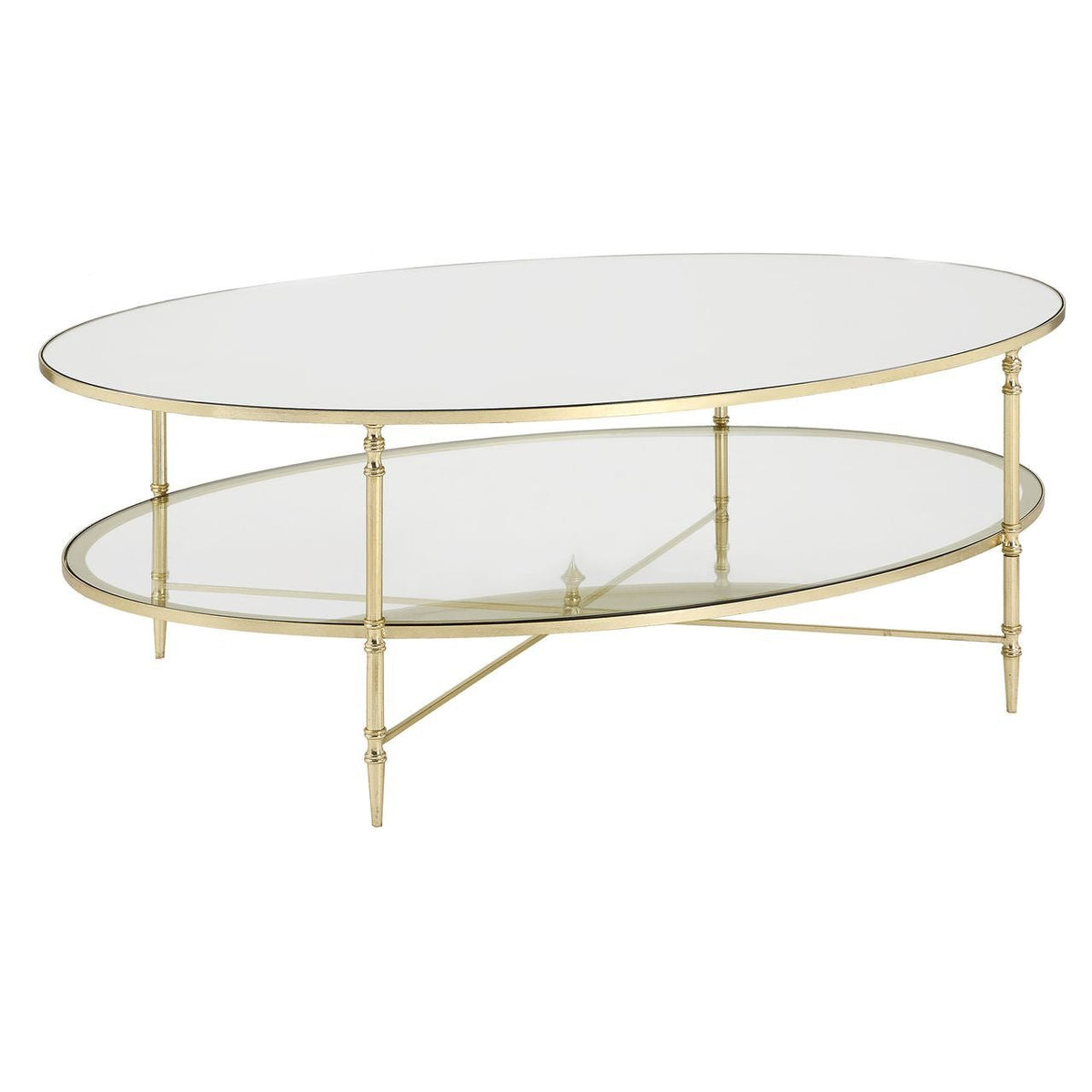 Henzler 93 W x 48 H x 134 D Champagne Oval Coffee Table with Mirror Top Coffee Tables| Uttermost