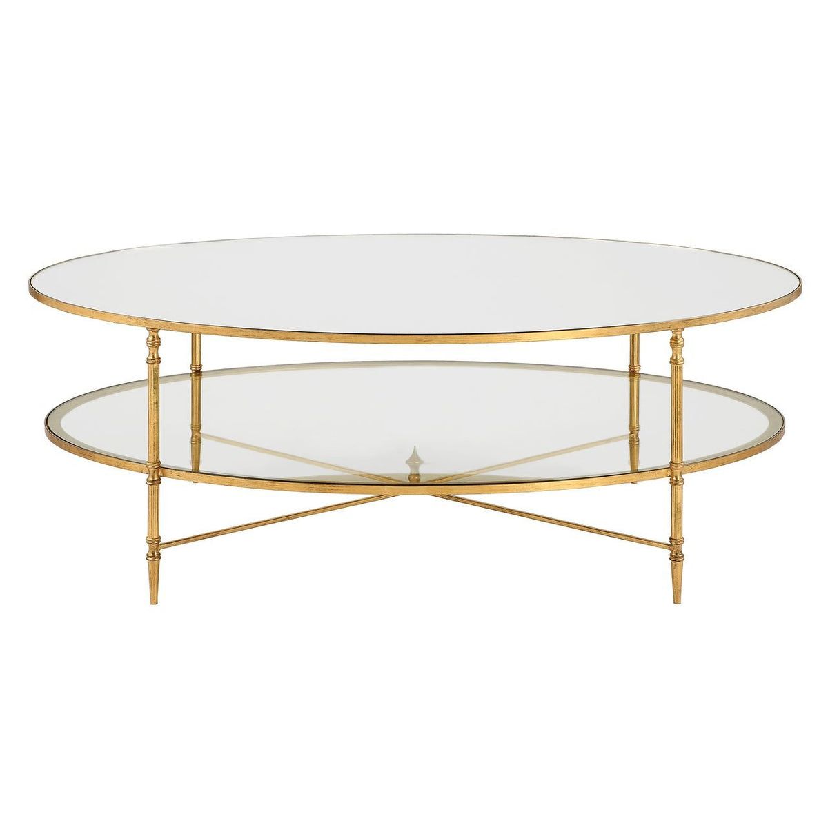 Henzler 93 W x 48 H x 134 D Gold Oval Coffee Table with Mirror Top Coffee Tables| Uttermost