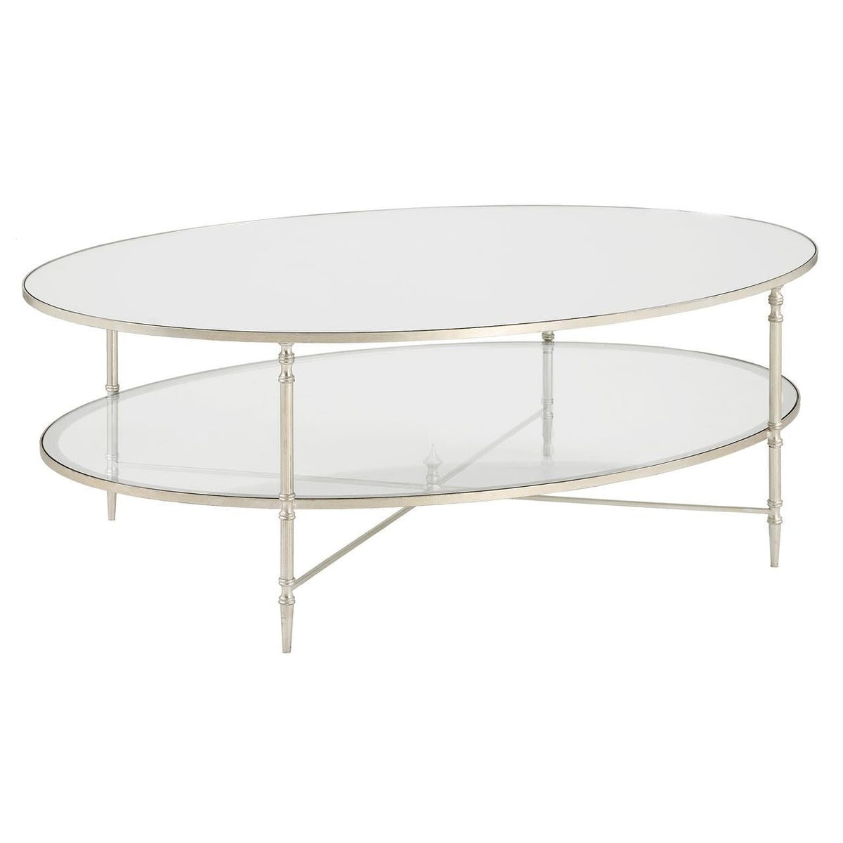 Henzler 93 W x 48 H x 134 D Silver Oval Coffee Table with Mirror Top Coffee Tables| Uttermost