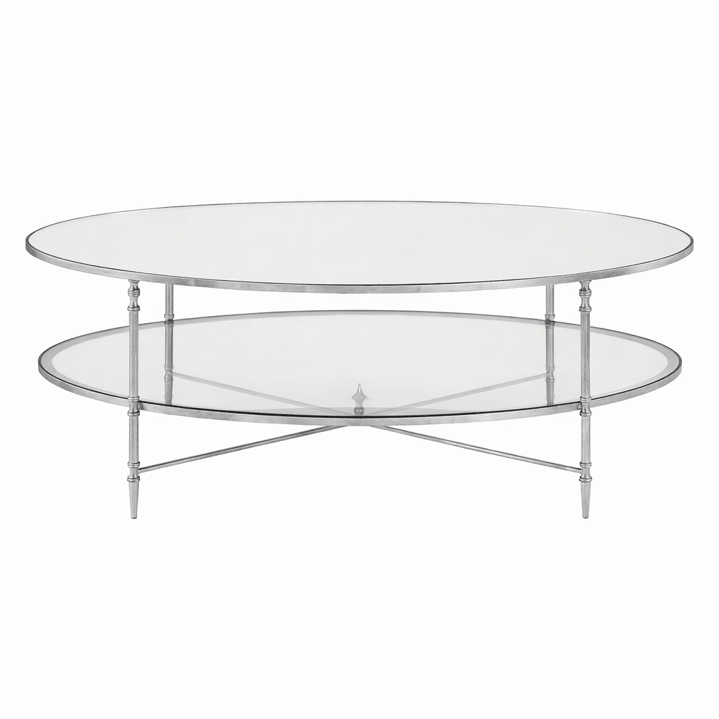 Henzler 93 W x 48 H x 134 D Silver Oval Coffee Table with Mirror Top Coffee Tables| Uttermost
