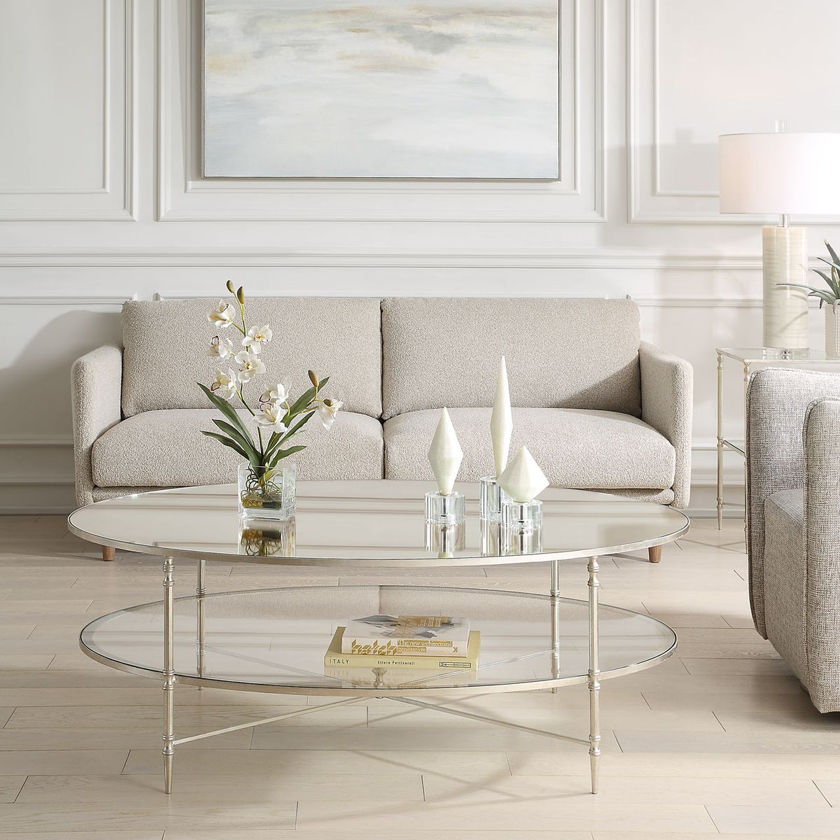 Henzler 93 W x 48 H x 134 D Silver Oval Coffee Table with Mirror Top Coffee Tables| Uttermost