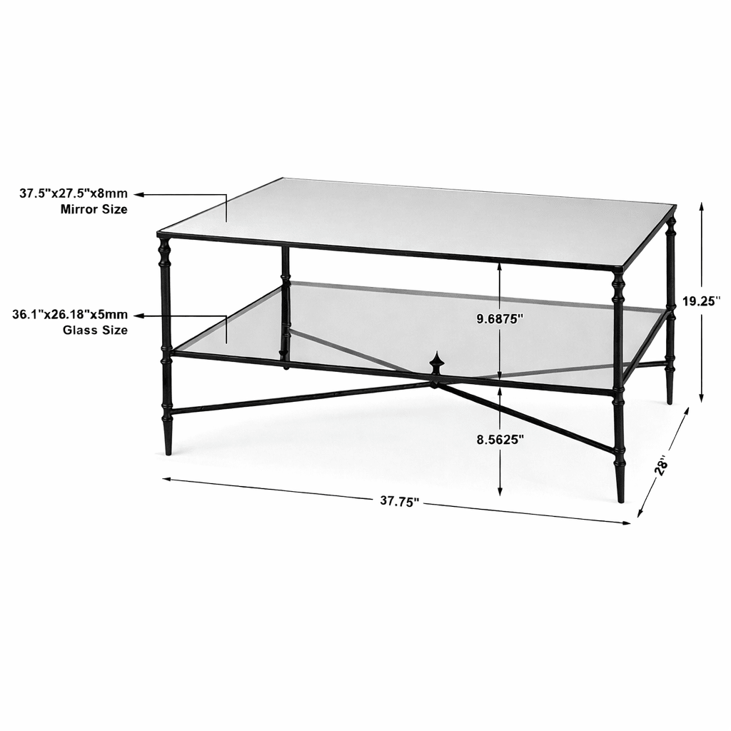 Henzler 95 W x 49 H x 71 D Black Rectangle Coffee Table with Mirror Top Coffee Tables| Uttermost