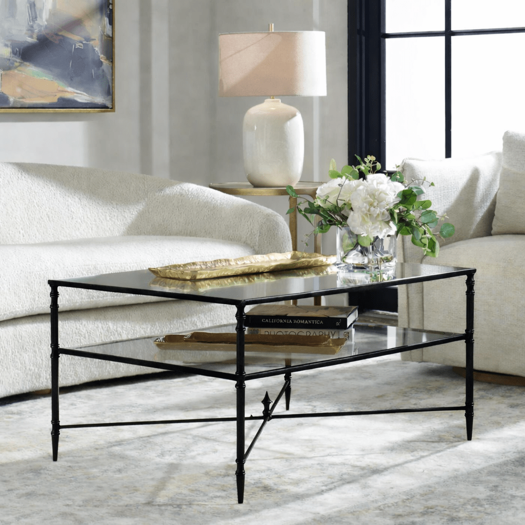 Henzler 95 W x 49 H x 71 D Black Rectangle Coffee Table with Mirror Top Coffee Tables| Uttermost