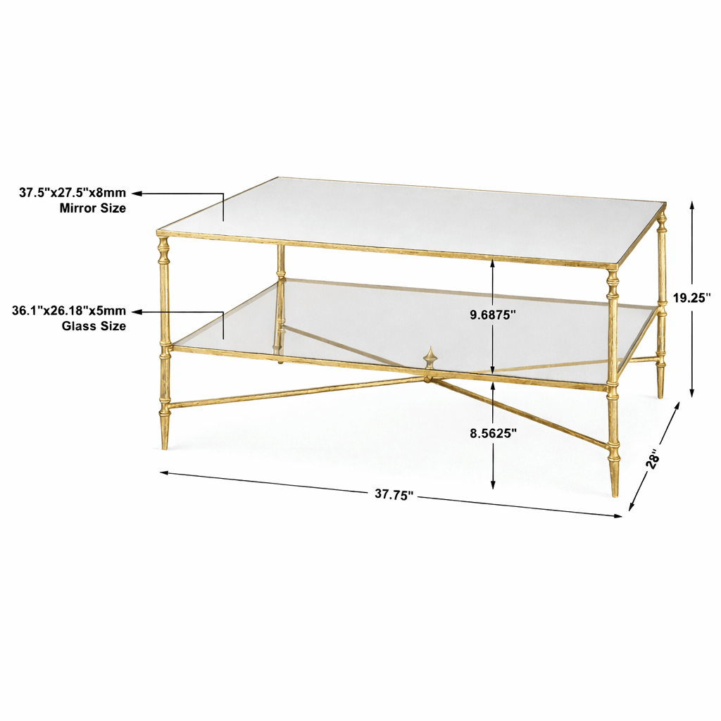 Henzler 95 W x 49 H x 71 D Champagne Rectangle Coffee Table with Mirror Top Coffee Tables| Uttermost