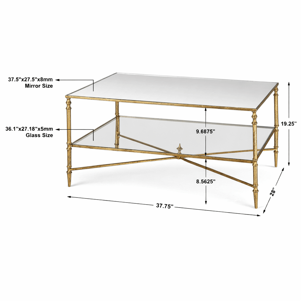 Henzler 95 W x 49 H x 71 D Gold Rectangle Coffee Table with Mirror Top Coffee Tables| Uttermost