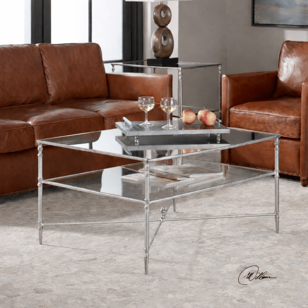 Henzler 95 W x 49 H x 71 D Silver Rectangle Coffee Table with Mirror Top Coffee Tables| Uttermost