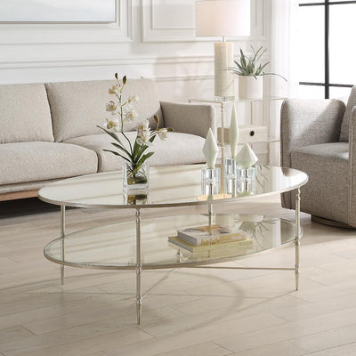 Henzler Oval Coffee Table with Mirror Top - Al Rugaib Furniture