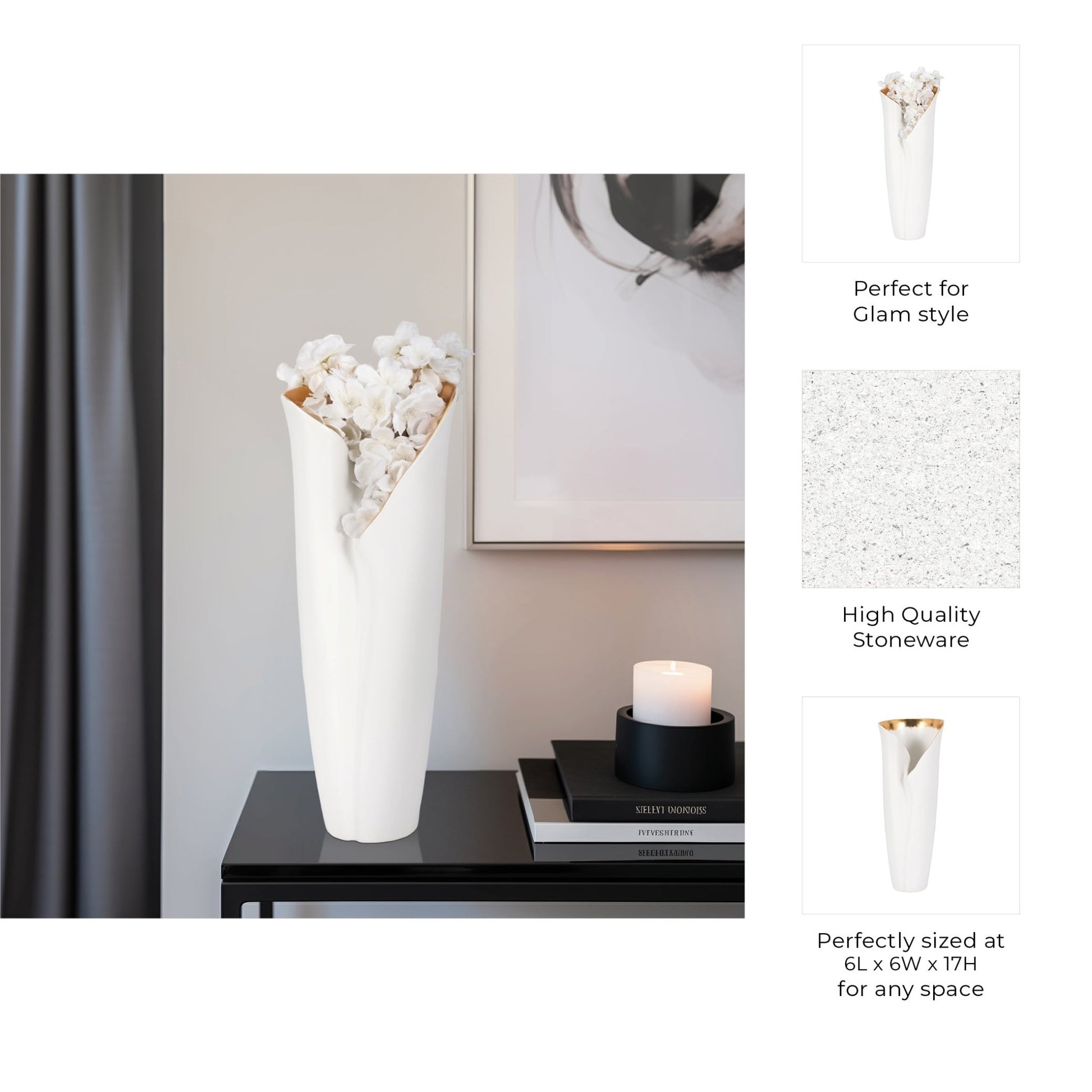 HOLLIS VASE, WHITE Vases and Jars| Sagebrook Home