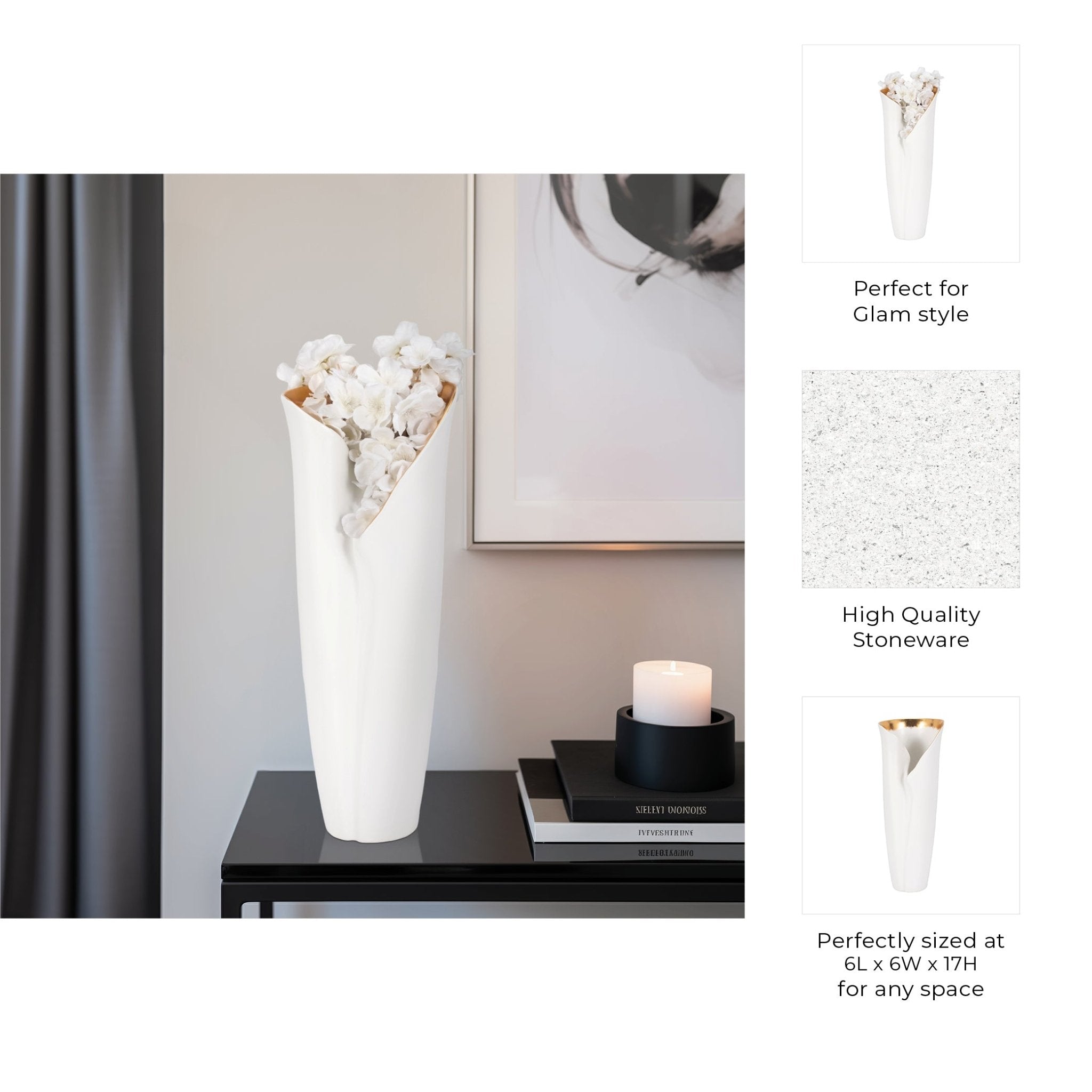 HOLLIS VASE, WHITE Vases and Jars| Sagebrook Home
