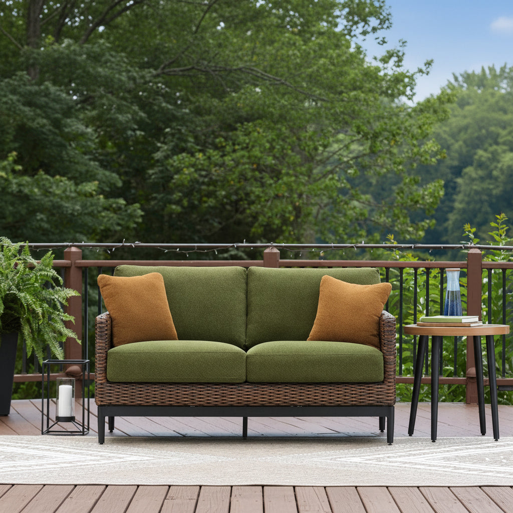 Horizon Hall Outdoor Loveseat with Cushion Outdoor Loveseats & Sofas| Ashley Homestore