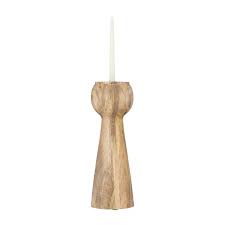 WOOD, 18H CANDLE HOLDER, BROWN