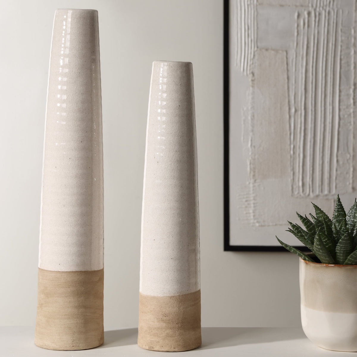 Ivory Sands Ceramic Vases, S/2 Vases and Jars| Uttermost
