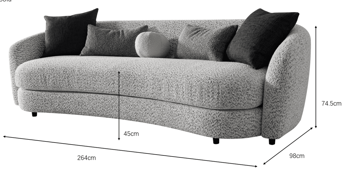 Jamie Grey Boucle 4-Seater Sofa (264cm) XL Sofas| Roots Furniture